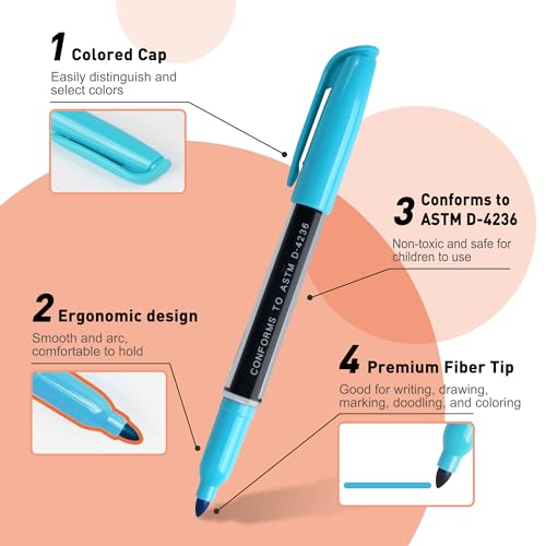 TOWON Permanent Markers 72 Assorted Colors - Waterproof Colored Pens Set 45 Fine Tip, 8 Ultra Fine, 8 Chisel Tip, 6 Neon, 5 Metallic Markers Home Office School Supplies for Adults Coloring - Image 5