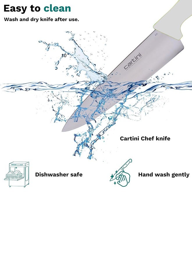 جودريج كارتيني سكين الشيف الكلاسيكي جودريج كارتيني، من الفولاذ المقاوم للصدأ عالي التحمل لتقطيع وتقطيع اللحوم 25.4 سم - أبيض - Image 3