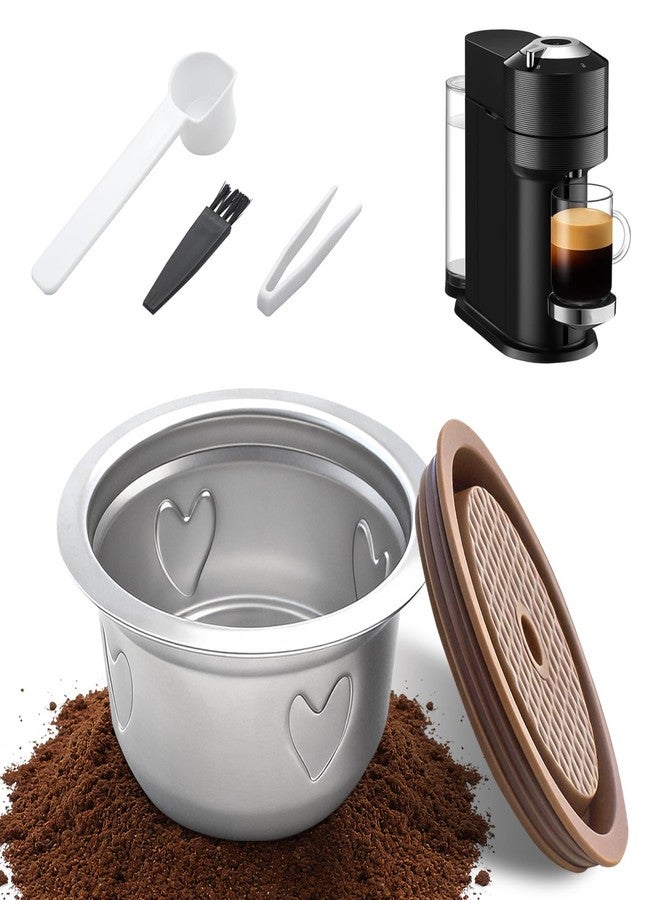 KCMOSGI Reusable Coffee Pods Kit, Stainless Steel Reusable Coffee Capsule Set Compatible with Nespresso Vertuo Machine, Includes Silicone Lid, Tweezers, Spoon, Cleaning Brush - Image 1