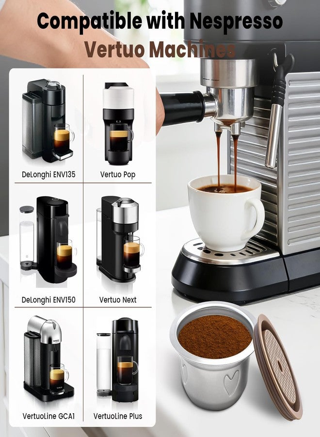 KCMOSGI Reusable Coffee Pods Kit, Stainless Steel Reusable Coffee Capsule Set Compatible with Nespresso Vertuo Machine, Includes Silicone Lid, Tweezers, Spoon, Cleaning Brush - Image 3