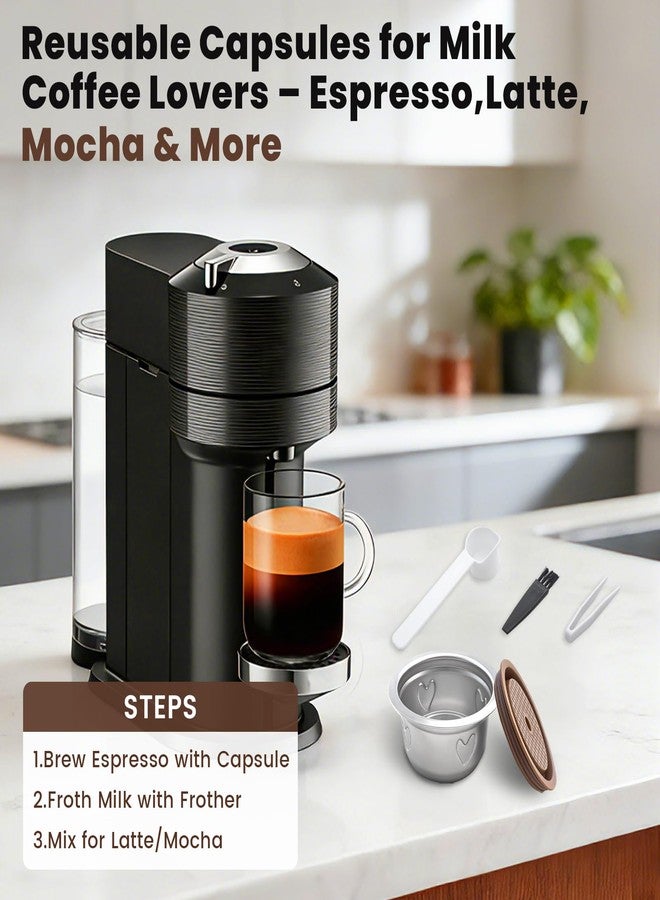 KCMOSGI Reusable Coffee Pods Kit, Stainless Steel Reusable Coffee Capsule Set Compatible with Nespresso Vertuo Machine, Includes Silicone Lid, Tweezers, Spoon, Cleaning Brush - Image 5