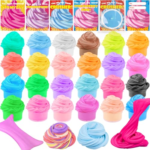 AMENON 28 Pack Butter Slime Kit Putty Valentines Day Gifts for Kids Stress Relief Fidget Toys with Valentines Day Cards for Kids School Classroom Exchange Prizes Party Favors Toddlers Boys Girls - Image 1