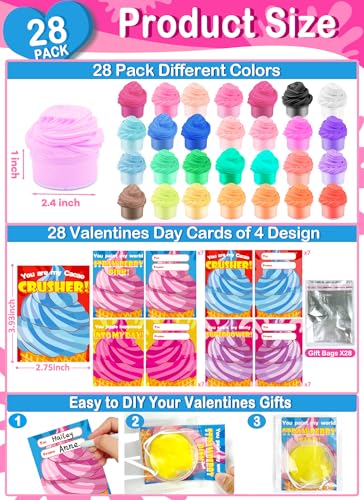 AMENON 28 Pack Butter Slime Kit Putty Valentines Day Gifts for Kids Stress Relief Fidget Toys with Valentines Day Cards for Kids School Classroom Exchange Prizes Party Favors Toddlers Boys Girls - Image 5