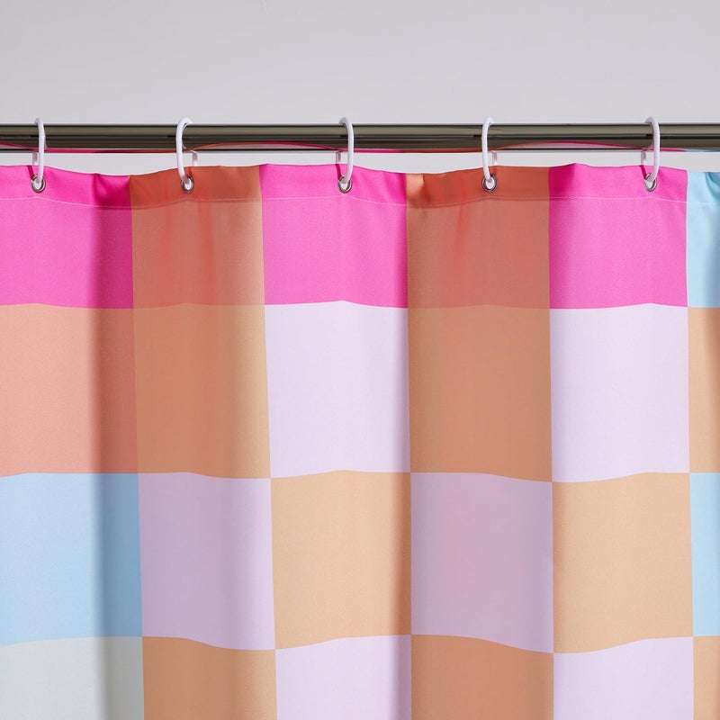 RoomTalks RoomTalks Multicolored Checkered Retro Fabric Shower Curtain for Bathroom  Heavy Duty Pastel Rainbow Colorful Modern Simple Groovy Funky Shower Curtain Set with Hooks Aesthetic Bathroom Decor - Image 3