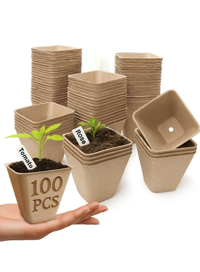 BELLSBERRY 100PCS Square Biodegradable Seedling Pots Seed Starter Discs for Vegetables, Fruits and Nursery Plants - Image 1