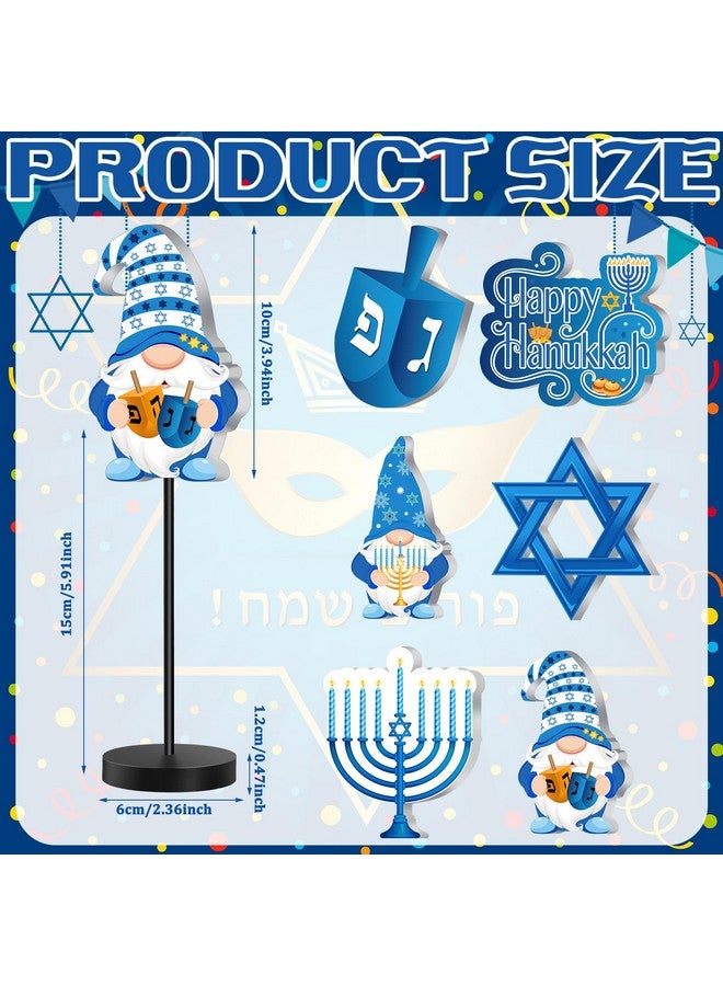 Shellwei 6 Pcs Hanukkah Table Decorations Decor Happy Hanukkah Wood Table Sign Chanukkah Decor for Home Indoor Centerpiece Menorah Dreidel Star of David for Winter Chanukkah Party Dinner Tiered Tray - Image 2