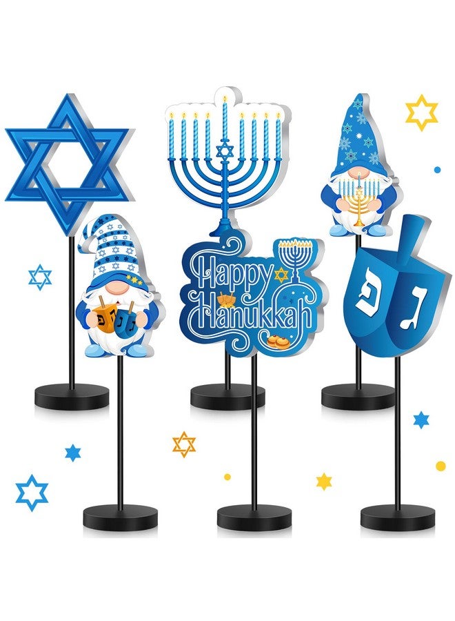 Shellwei 6 Pcs Hanukkah Table Decorations Decor Happy Hanukkah Wood Table Sign Chanukkah Decor for Home Indoor Centerpiece Menorah Dreidel Star of David for Winter Chanukkah Party Dinner Tiered Tray - Image 1