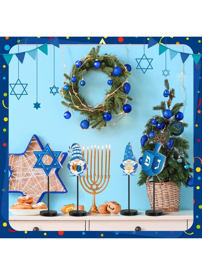 Shellwei 6 Pcs Hanukkah Table Decorations Decor Happy Hanukkah Wood Table Sign Chanukkah Decor for Home Indoor Centerpiece Menorah Dreidel Star of David for Winter Chanukkah Party Dinner Tiered Tray - Image 3
