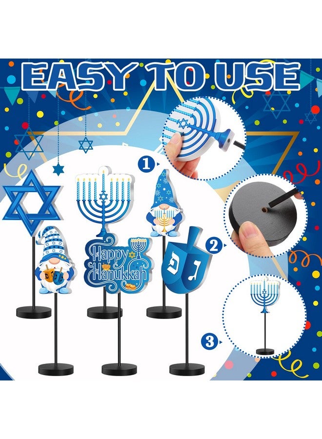 Shellwei 6 Pcs Hanukkah Table Decorations Decor Happy Hanukkah Wood Table Sign Chanukkah Decor for Home Indoor Centerpiece Menorah Dreidel Star of David for Winter Chanukkah Party Dinner Tiered Tray - Image 5