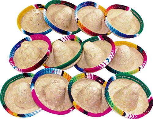 More Fiesta Mini Mexican Sombrero Zapata hat - 4 inches wide Small decorated straw hats, 12-pack - Image 1