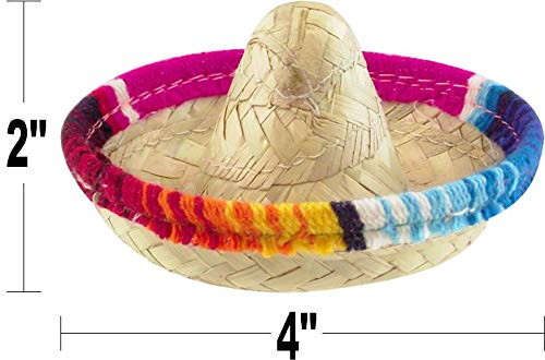 More Fiesta Mini Mexican Sombrero Zapata hat - 4 inches wide Small decorated straw hats, 12-pack - Image 3