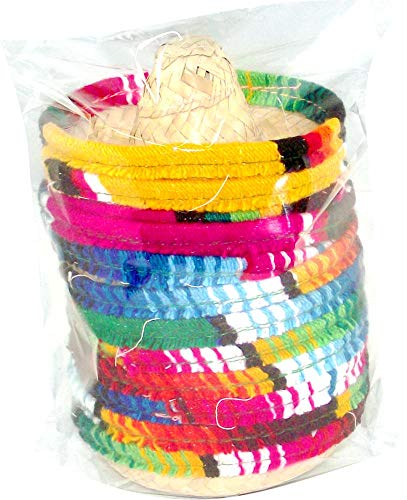 More Fiesta Mini Mexican Sombrero Zapata hat - 4 inches wide Small decorated straw hats, 12-pack - Image 5