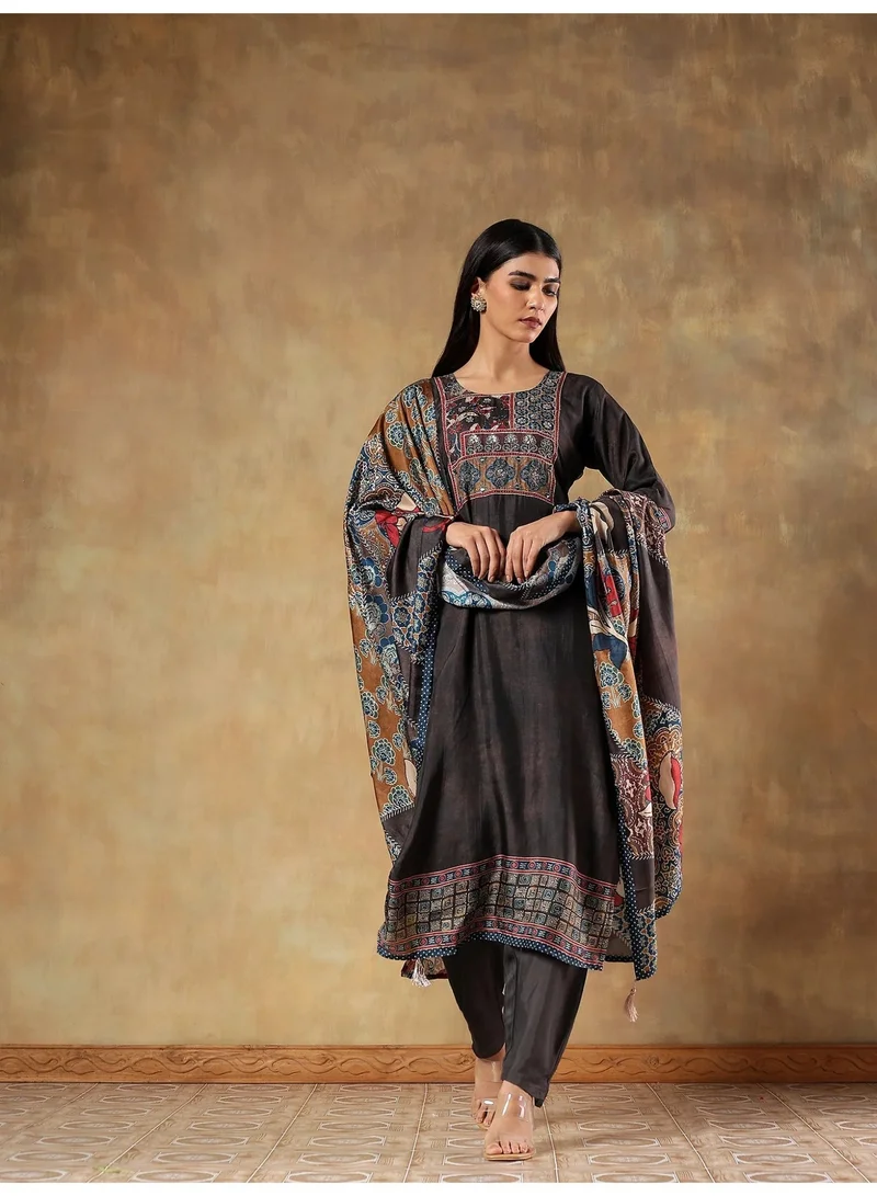PRIYA’S PANACHE Russian Silk Kurta Set for Women with Dupatta & Pants | Indian Ethnic Wear Salwar Suit | Printed Kurti Set | Party Wear & Festive Dress for Ladies