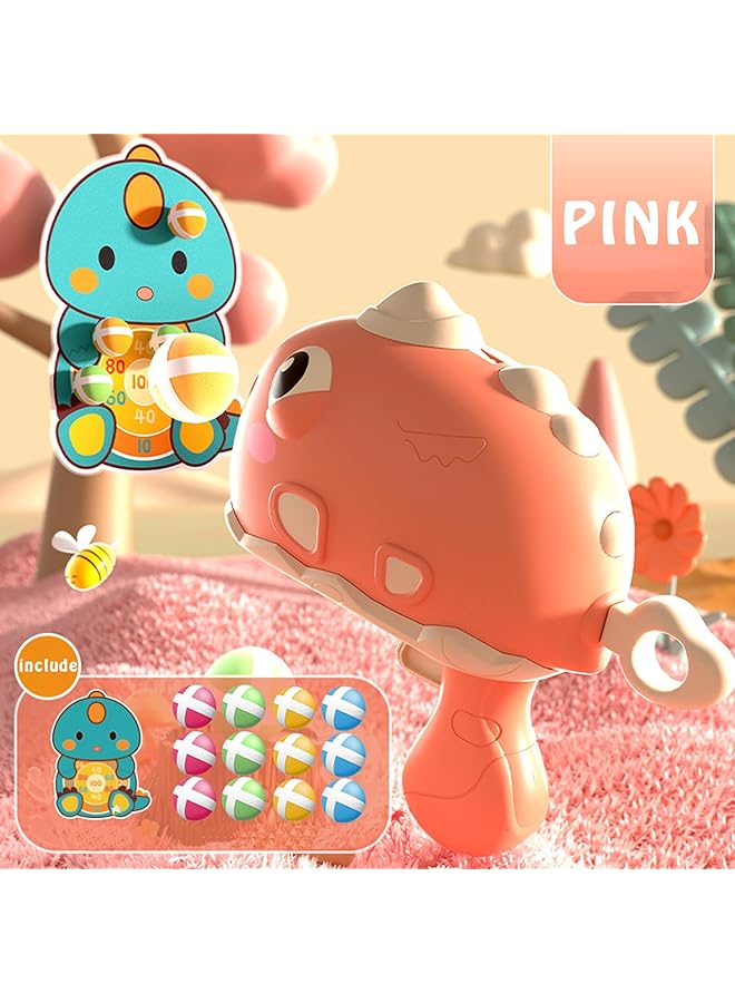 رايتشر لعبة مسدس ديناصور للأطفال، مسدس رصاص ناعم، لعبة إطلاق كرة وهدف لاصق، لعبة تفاعلية داخلية وخارجية مع 12 كرة وهدف، ألعاب خارجية، لوحة رمي السهام للأطفال (وردي) - Image 5