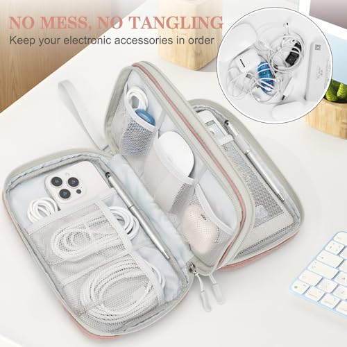FYY Electronic Organizer, Large Travel Cable Organizer Bag Pouch Electronic Accessories Carry Case Portable Waterproof Double Layers All-in-One Storage Bag for Cable, Cord, Charger, Pattern Pink - Image 5