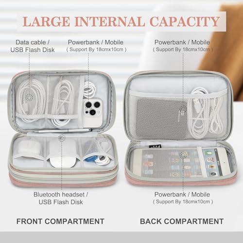 FYY Electronic Organizer, Large Travel Cable Organizer Bag Pouch Electronic Accessories Carry Case Portable Waterproof Double Layers All-in-One Storage Bag for Cable, Cord, Charger, Pattern Pink - Image 3