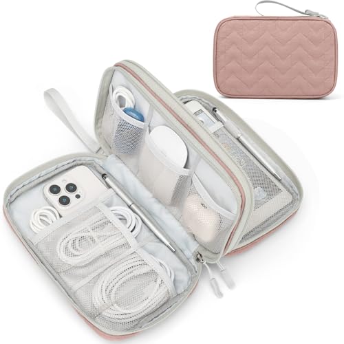 FYY Electronic Organizer, Large Travel Cable Organizer Bag Pouch Electronic Accessories Carry Case Portable Waterproof Double Layers All-in-One Storage Bag for Cable, Cord, Charger, Pattern Pink - Image 1