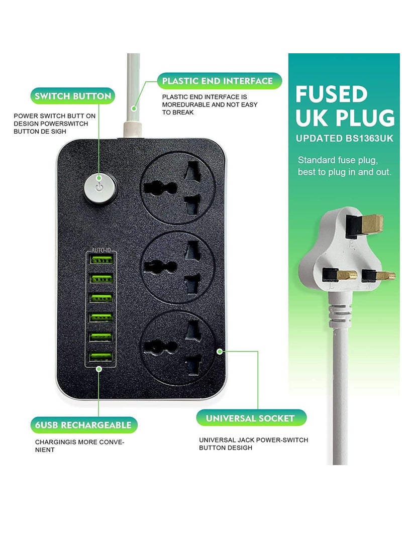 ELTRAZONE Power Strips Extension Cord with 3 Outlets and 6 USB Ports - 2M Bold Extension Cord - Image 4