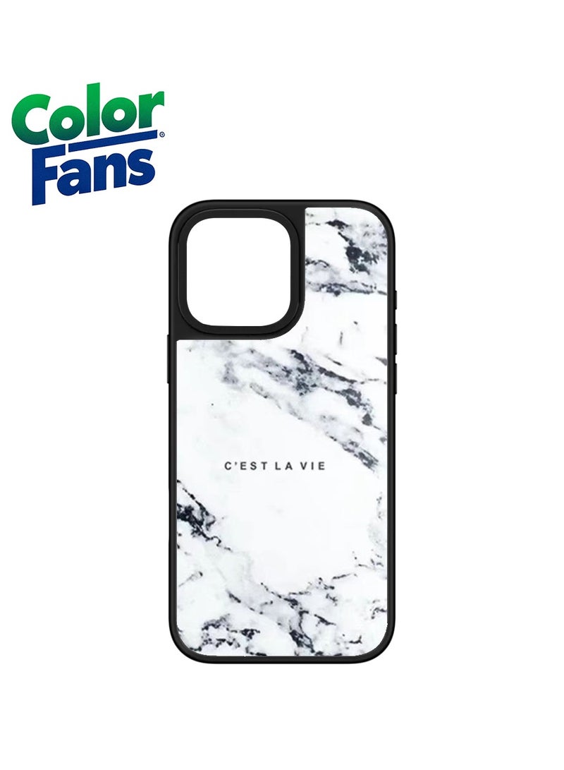 كولور فانس جراب هاتف iPhone 13/14 Minimalist Marble Case - أبيض مع عروق رخامية سوداء