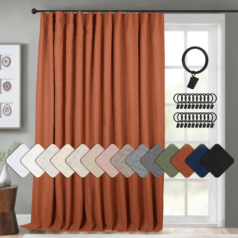 INOVADAY Thermal Sliding Door Curtains 100% Blackout Extra Wide Patio Door Curtains Linen Textured Farmhouse Sliding Glass Door Curtain Drapes (1 Panel  W100 x L108  Burnt Orange) - Image 1