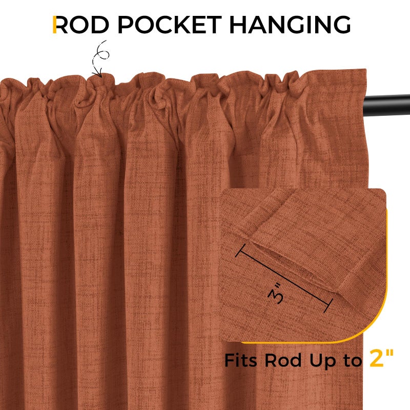 INOVADAY Thermal Sliding Door Curtains 100% Blackout Extra Wide Patio Door Curtains Linen Textured Farmhouse Sliding Glass Door Curtain Drapes (1 Panel  W100 x L108  Burnt Orange) - Image 5