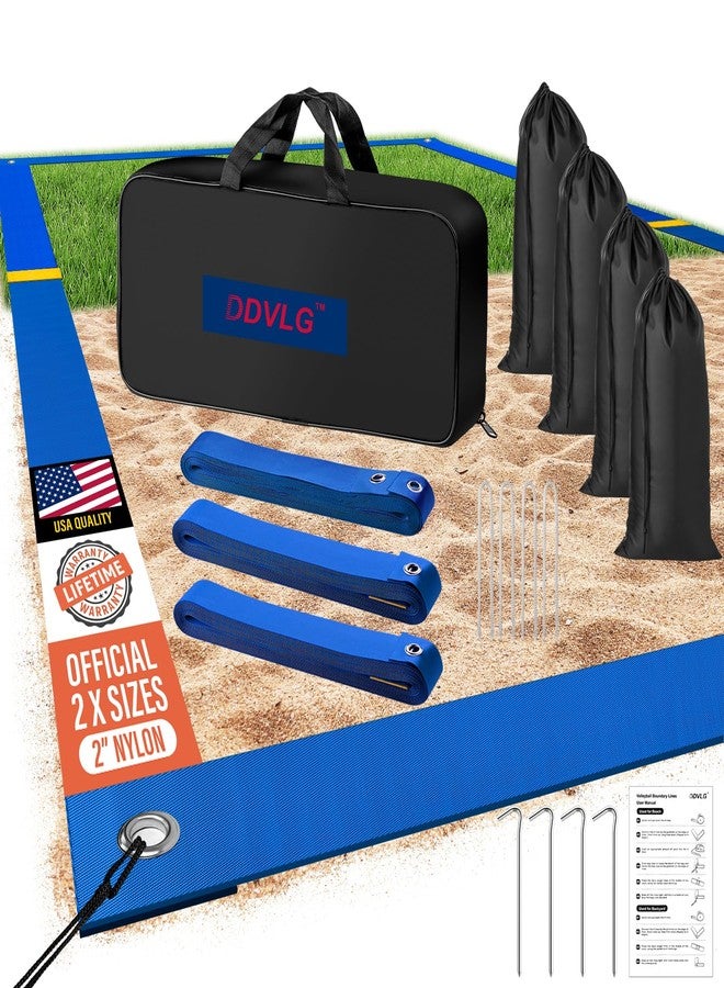 DDVLG Beach Volleyball Lines for Sand or Grass, 2inch Sand Volleyball Boundary Lines for Beach Court 26.3'x52.6' [Doubles 2V2], Highly Visible, All-Weather, with Metal Anchors & Sand Bags - Blue - Image 1