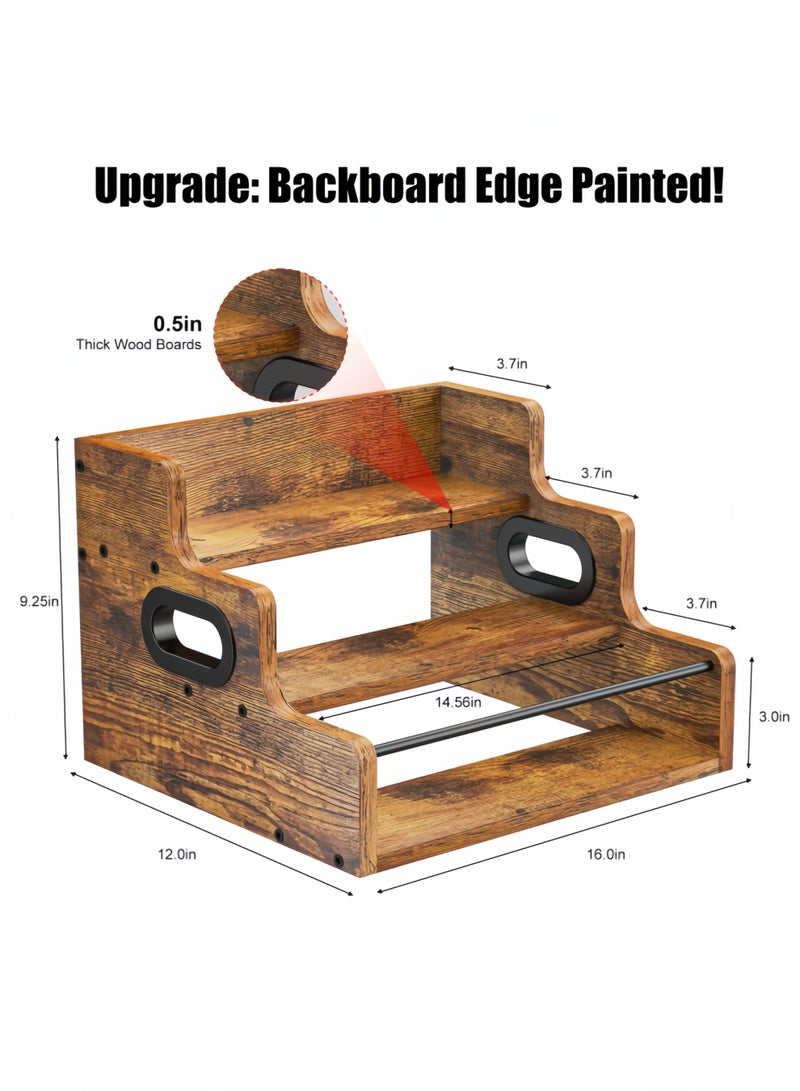 nihao 3 Step Coffee Station Organizer for Counter, Coffee Syrup Rack Organizer,Wood Coffee Pods Holder Storage Basket, Coffee and Tea Condiment Storage Organizer, Rustic Coffee Bar Decor for Coffee Accessories Organizer - Image 3