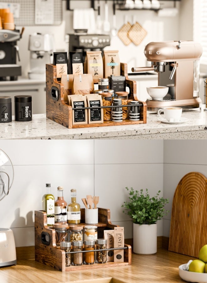 nihao 3 Step Coffee Station Organizer for Counter, Coffee Syrup Rack Organizer,Wood Coffee Pods Holder Storage Basket, Coffee and Tea Condiment Storage Organizer, Rustic Coffee Bar Decor for Coffee Accessories Organizer - Image 4