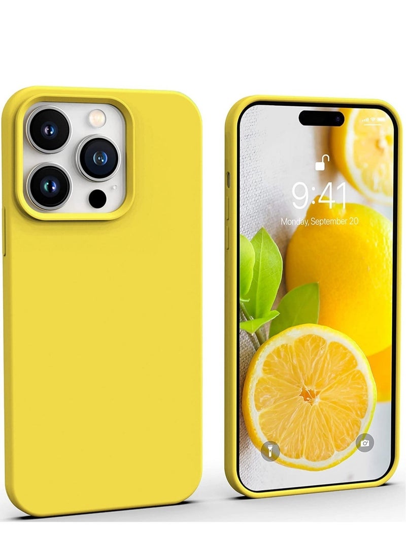 iPhone 14 Pro Max Case Yellow, Thin Liquid Silicone Shockproof Phone Case Cover, Bright Lemon Sun Citron Butter Cute, Drop Protective 6.7" [Soft Anti-Scratch Microfiber Lining] 14PM - Yellow - Image 1