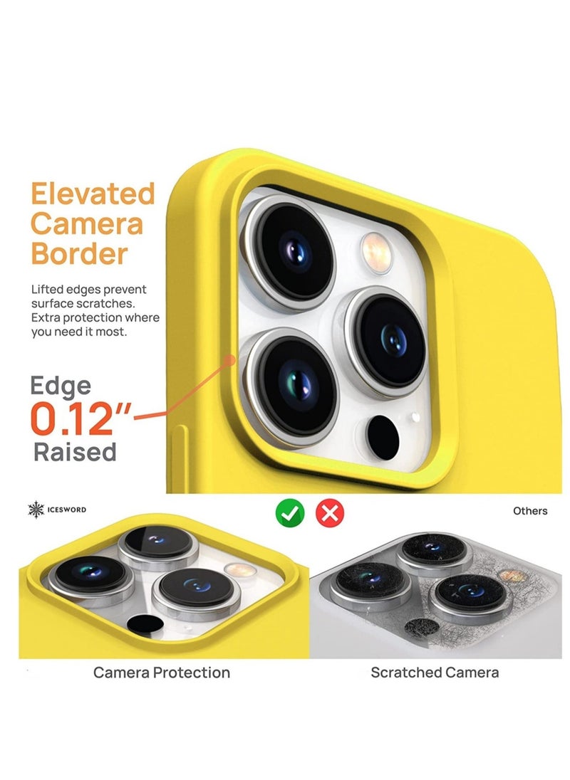 iPhone 14 Pro Max Case Yellow, Thin Liquid Silicone Shockproof Phone Case Cover, Bright Lemon Sun Citron Butter Cute, Drop Protective 6.7" [Soft Anti-Scratch Microfiber Lining] 14PM - Yellow - Image 3