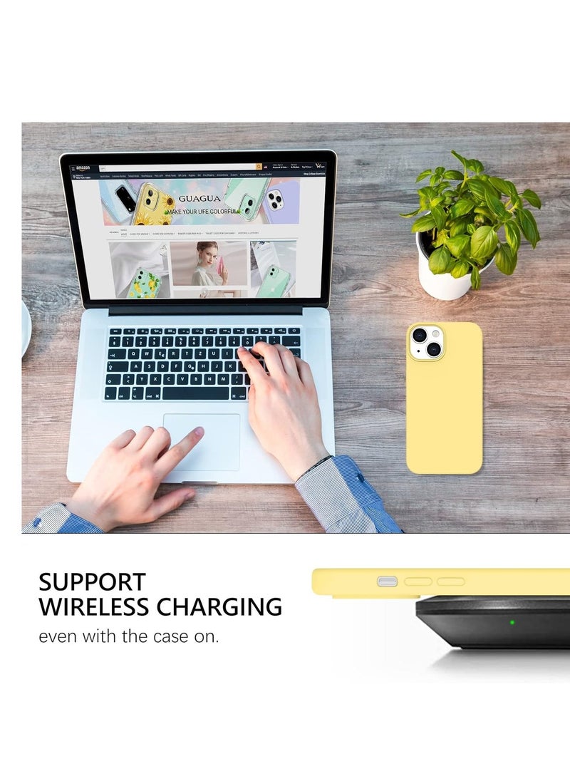 iPhone 14 Pro Max Case Yellow, Thin Liquid Silicone Shockproof Phone Case Cover, Bright Lemon Sun Citron Butter Cute, Drop Protective 6.7" [Soft Anti-Scratch Microfiber Lining] 14PM - Yellow - Image 5