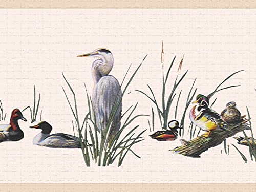 Dundee Deco Wallpaper Border Peel and Stick DDAZBD9220 Nature White Green Birds Wall Border Retro Design 15 ft x 7 in 457m x 1778cm Self Adhesive - Image 1