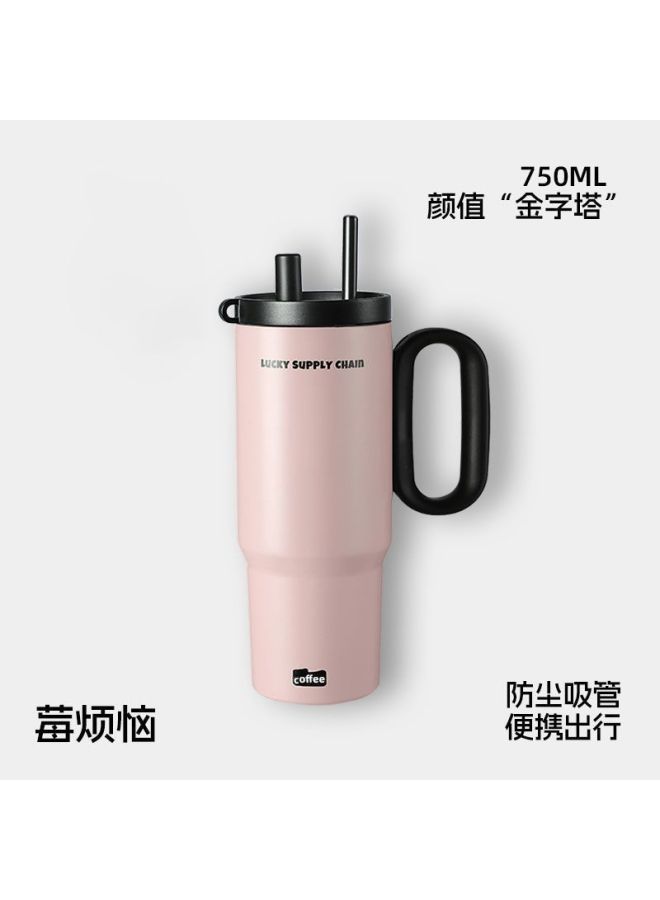 Large-capacity Thermos Cup For Girls, High-looking Giant Ice Cup, 316 Stainless Steel Accompanying Double Drinking Straw Cup