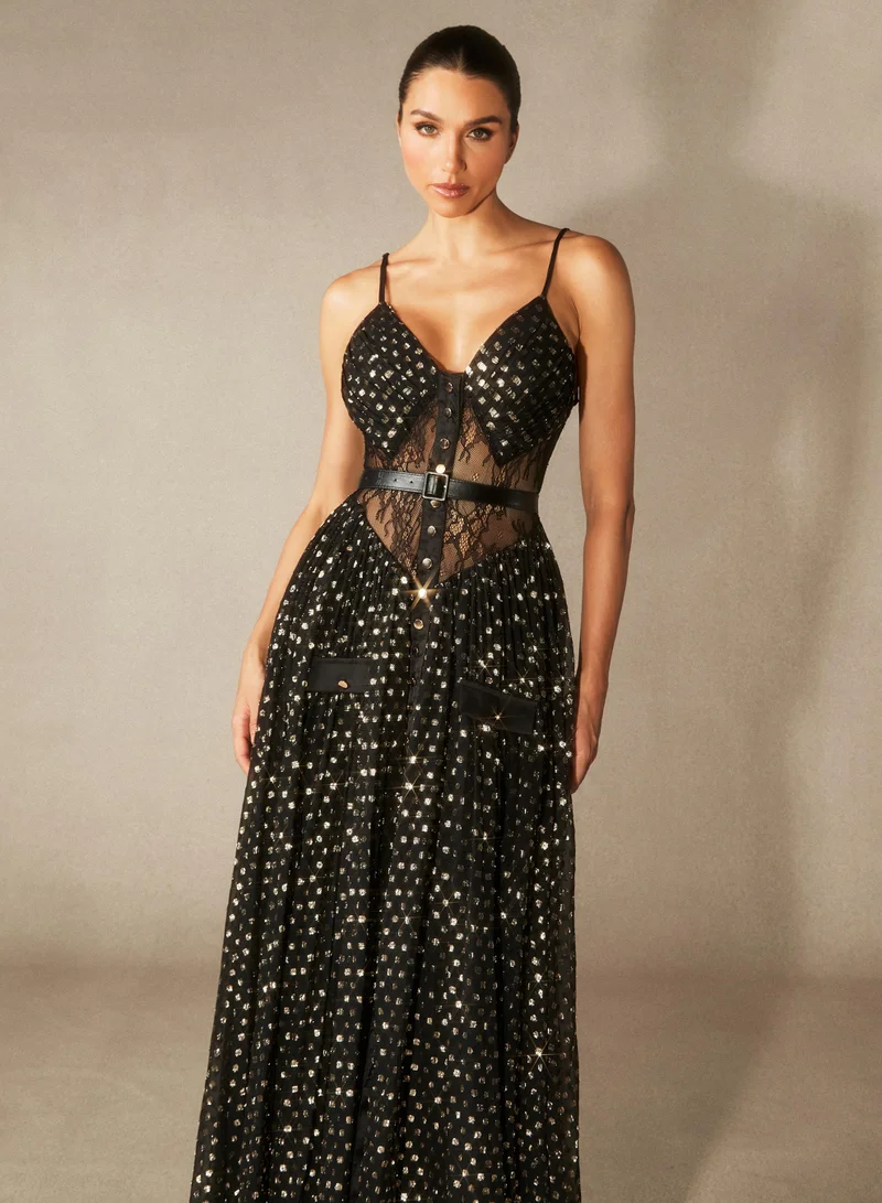 Sunfere  Andrea V-neck Semi-sheer Chiffon Maxi Dress for Women | Best Price UAE