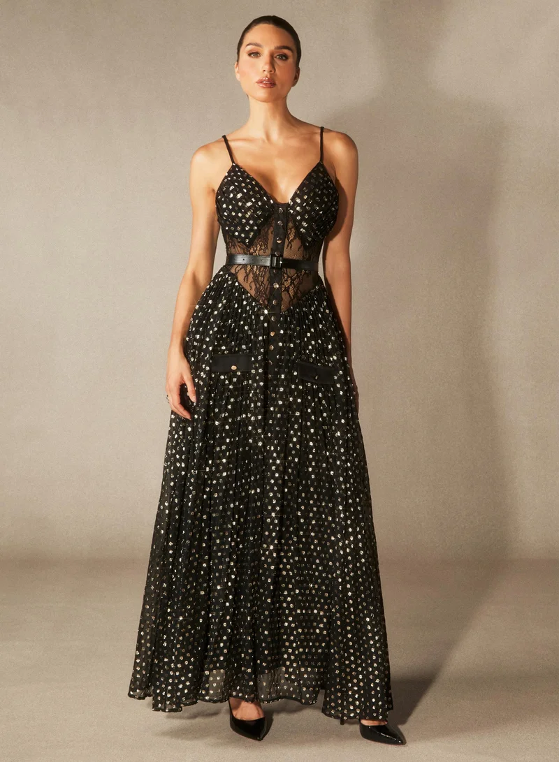 Andrea V-neck Semi-sheer Chiffon Maxi Dress