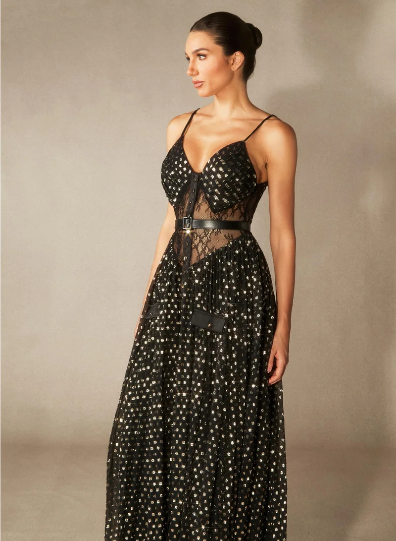 Sunfere  Andrea V-neck Semi-sheer Chiffon Maxi Dress for Women | Best Price UAE