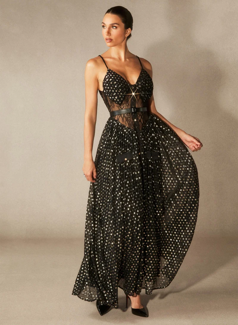 Sunfere Andrea V-neck Semi-sheer Chiffon Maxi Dress