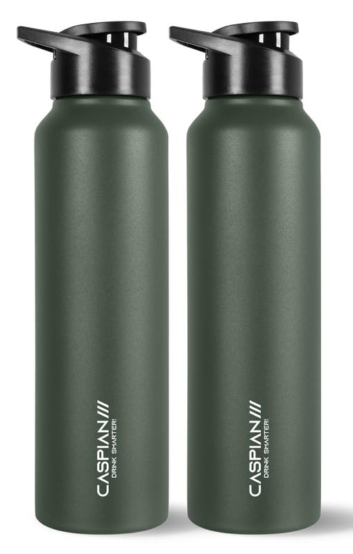 CASPIAN /// HIke ISI Certified Stainless Steel Water Bottle 1 ltr.(Military Green, 1 Litre, Set of 2)|Leak Proof Sipper for Fridge Home Office Travel School Kids Boys Girls Adults Sports Gym|BPA Free - Image 1