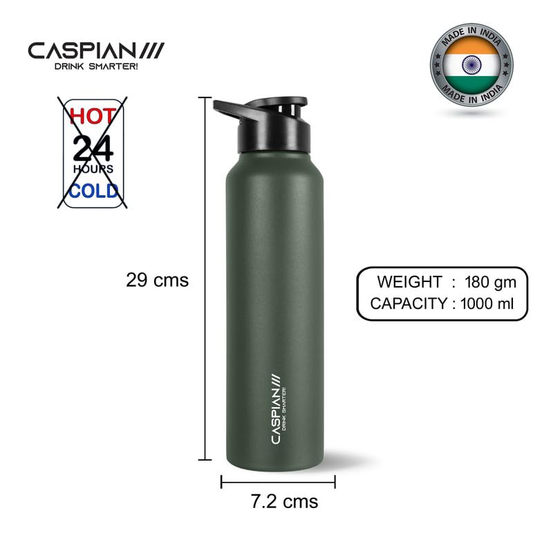 CASPIAN /// HIke ISI Certified Stainless Steel Water Bottle 1 ltr.(Military Green, 1 Litre, Set of 2)|Leak Proof Sipper for Fridge Home Office Travel School Kids Boys Girls Adults Sports Gym|BPA Free - Image 3