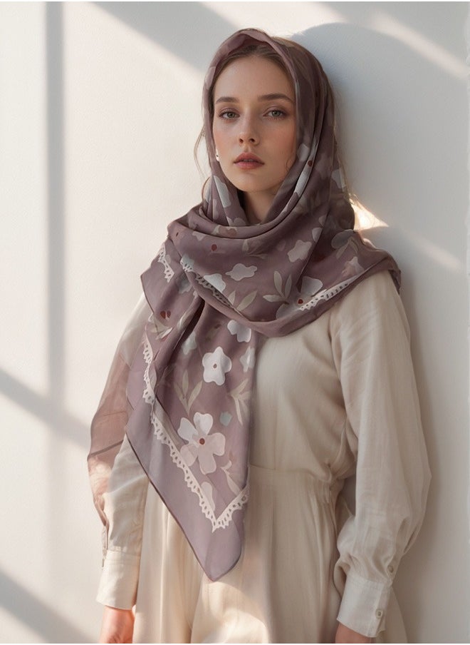 Unewshi Flower design Decoration Satin Women Muslim Headwear Wearable Traditional Wear Long Fashion Head Scarf for Ladies All Seasons Hijab  - Image 1