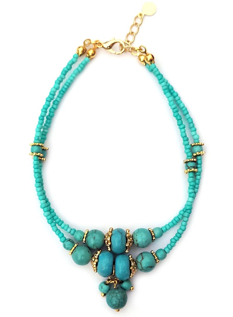 Alwan Double Row Medium Size Turquoise Anklet - Image 1