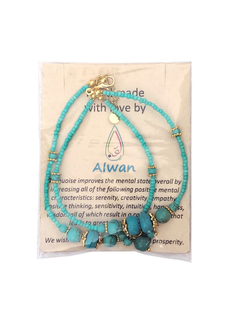 Alwan Double Row Medium Size Turquoise Anklet - Image 3