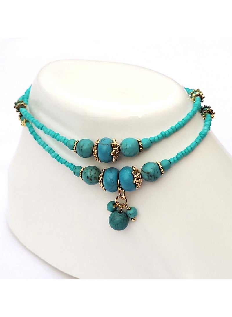 Alwan Double Row Medium Size Turquoise Anklet - Image 2