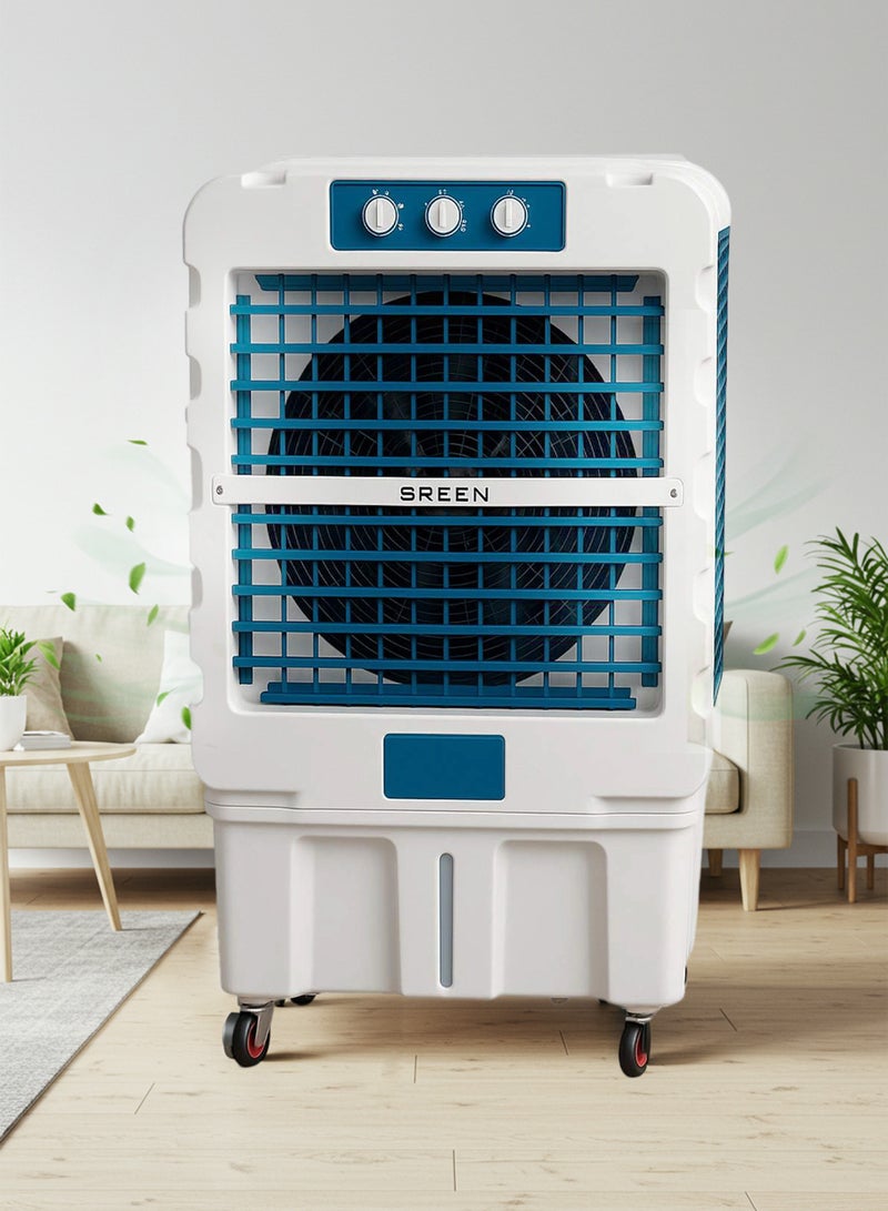 SREEN Portable Desert Air Conditioner - 120 Liters - 3-Sided 3D Cooling - 3 Fan Speeds - Mechanical and Digital 120 L FA-M120WU White/Deep Sea Blue - Image 3