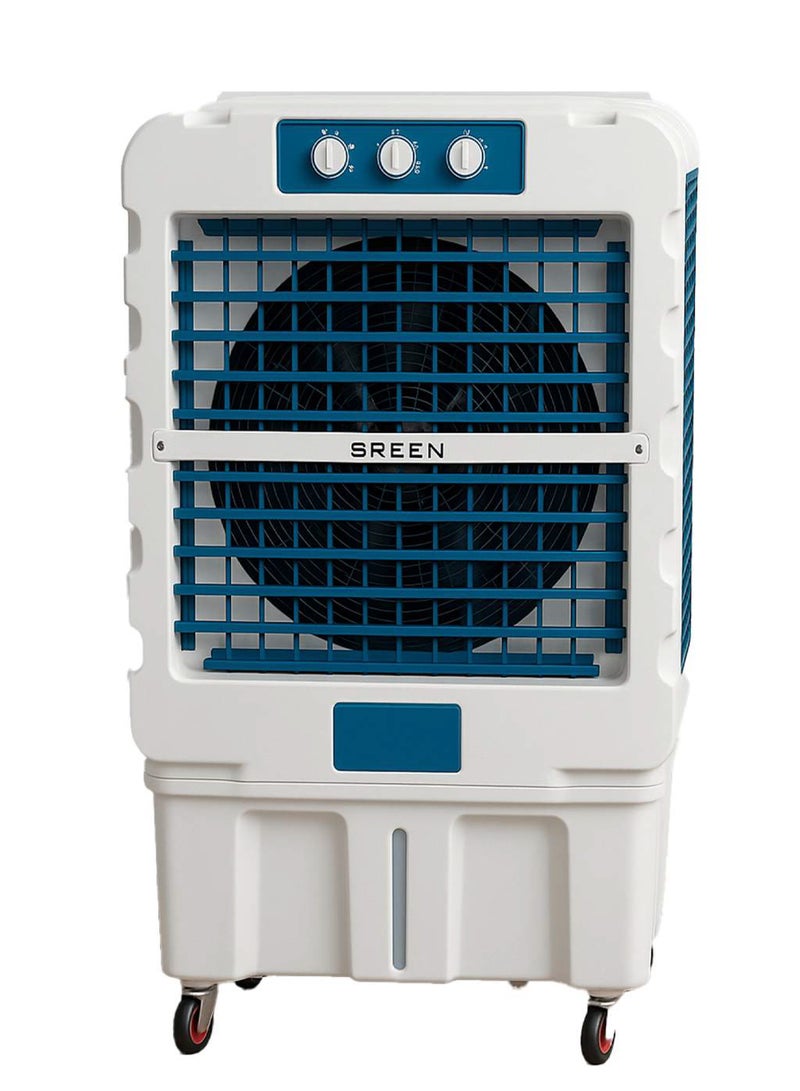 SREEN Portable Desert Air Conditioner - 120 Liters - 3-Sided 3D Cooling - 3 Fan Speeds - Mechanical and Digital 120 L FA-M120WU White/Deep Sea Blue - Image 2