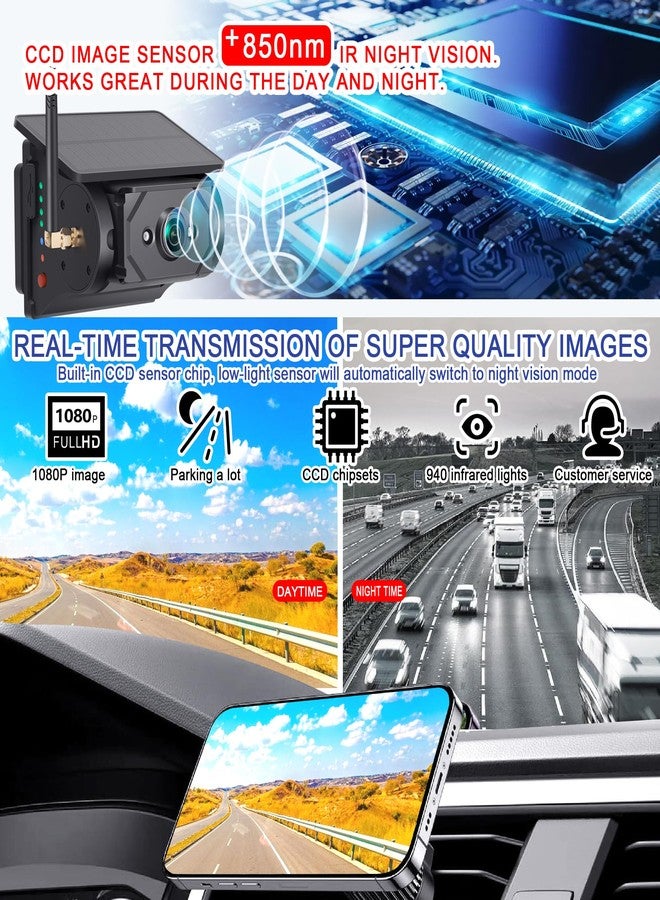 YIMU Wireless Backup Camera Solar Magnetic:WiFi Cordless Scratch Easy of use on Trailer Truck No Drilling Rechargeable Reverse Camera Night Vision Connect Phone WF102 - Image 3