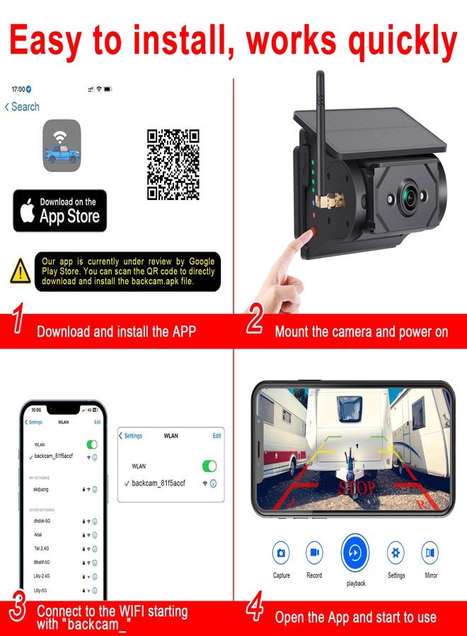 YIMU Wireless Backup Camera Solar Magnetic:WiFi Cordless Scratch Easy of use on Trailer Truck No Drilling Rechargeable Reverse Camera Night Vision Connect Phone WF102 - Image 2