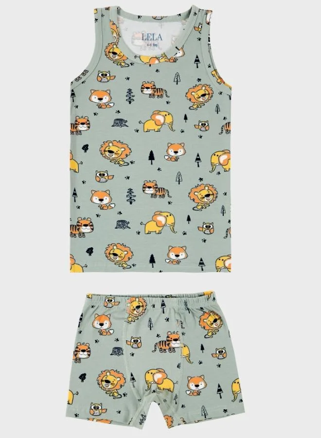 ليلا طقم ملابس داخلية قطنية مطاطية بنقوش ليلى مكون من قطعتين للأولاد