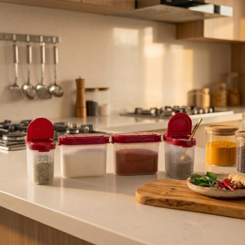 Mahaware Modular Wonder Spice Shaker and Sprinkler Set, 150ml, Set of 4, Red - Image 1