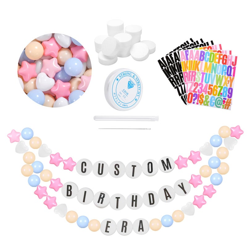 STARBOLO Kpop Theme Party Decorations Christmas Giant Friendship Bracelet Garland Kit Customizable Friendship Bracelet DIY Banner with Letters Plastic Balls DIY Supplies for Wedding Decor(Macaron Color) - Image 1
